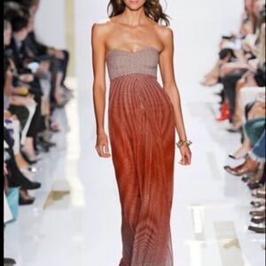 Diane Von Furstenberg Strapless Lantern Dot Russet Maxi Dress